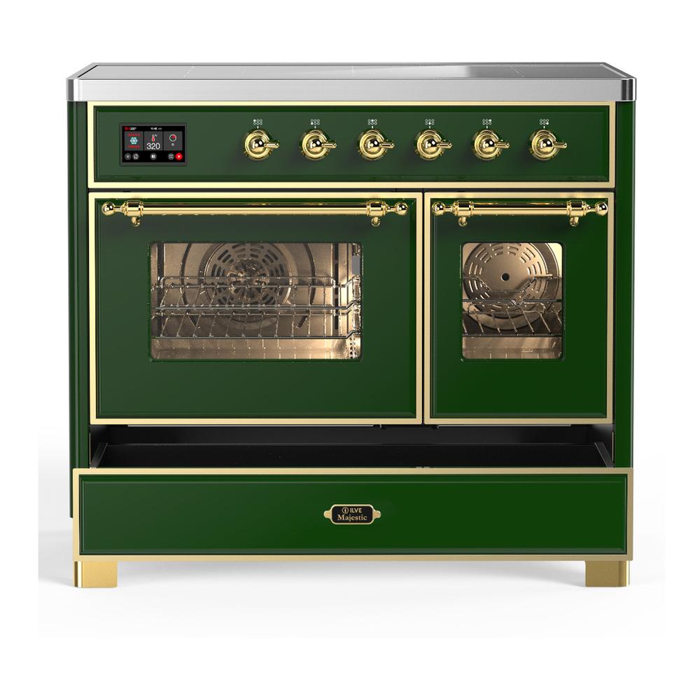 Ilve UMDIB40NR3EGG Ilve Umdib40Nr3Egg Majestic Iii 40 Inch Induction Range With 6 Elements, 3.82 Cu. Ft. Total Oven Capacity (Triple Glass Door, Emerald Green, Brass)