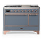 Ilve UM48FQNR3BGPLP Ilve Um48Fqnr3Bgplp Majestic Iii 48 Inch Dual Fuel Range With 8 Burners And Griddle, Dual Function Burner Up To 25,000 Btu (Liquid Propane, Solid Door, Blue Grey, Copper)