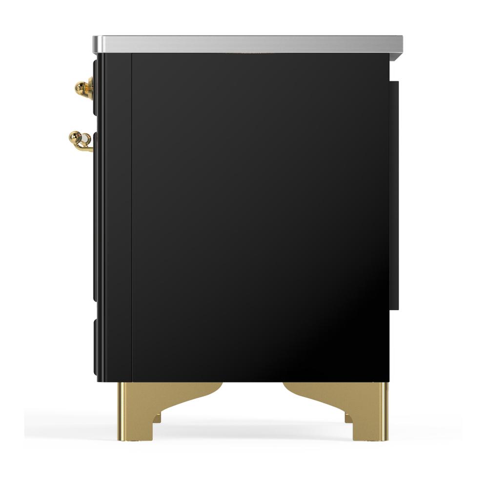Ilve UMIB36QNR3BKG Ilve Umib36Qnr3Bkg Majestic Iii 36 Inch Induction Range With 6 Elements, 3.5 Cu. Ft. Total Oven Capacity (Solid Door, Glossy Black, Brass)