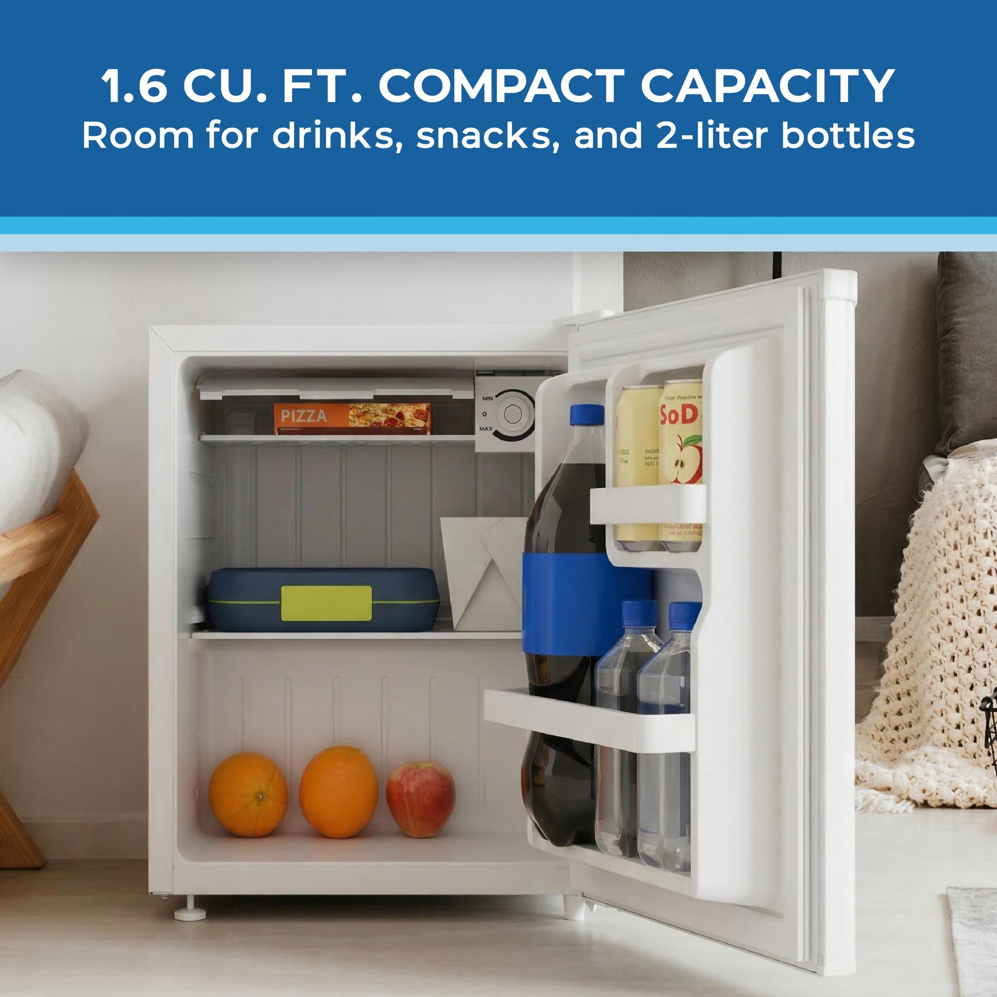 Avanti AVRM16F0W Avanti 1.6 Cu. Ft. Compact Refrigerator, Mini-Fridge, In White (Avrm16F0W)