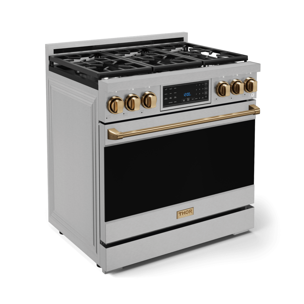 Thor Kitchen RSG36BRZ 36 Inch Professional Gas Range With Tilt Panel Touch Control In Stainless Steel/Bronze Gordon Ramsay Series - Rsg36-Brz