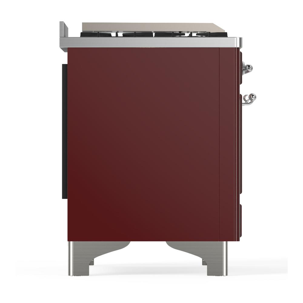 Ilve UM36FNR3BUC Ilve Um36Fnr3Buc Majestic Iii 36 Inch Dual Fuel Range With 6 Black Brass Burners And Griddle, Dual Function Burner Up To 25,000 Btu (Triple Glass Door, Burgundy, Chrome, Natural Gas)
