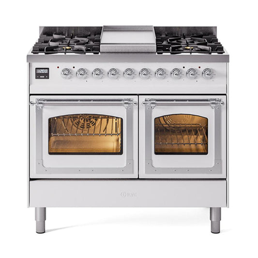 Ilve UND40FNMPWHCLP Ilve Und40Fnmpwhclp Nostalgie Ii Noblesse 40" Dual Fuel Range (Liquid Propane, Triple Glass Door, White, Chrome)