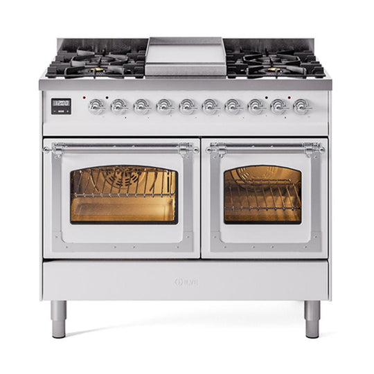 Ilve UND40FNMPWHCLP Ilve Und40Fnmpwhclp Nostalgie Ii Noblesse 40" Dual Fuel Range (Liquid Propane, Triple Glass Door, White, Chrome)