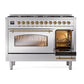 Ilve UP488NMPSSG Ilve Up488Nmpssg Nostalgie Ii 48 Inch Dual Fuel Range With 8 Total Black Brass Sealed Burners, Brass Trim (Limited Edition) (Natural Gas, Stainless Steel)