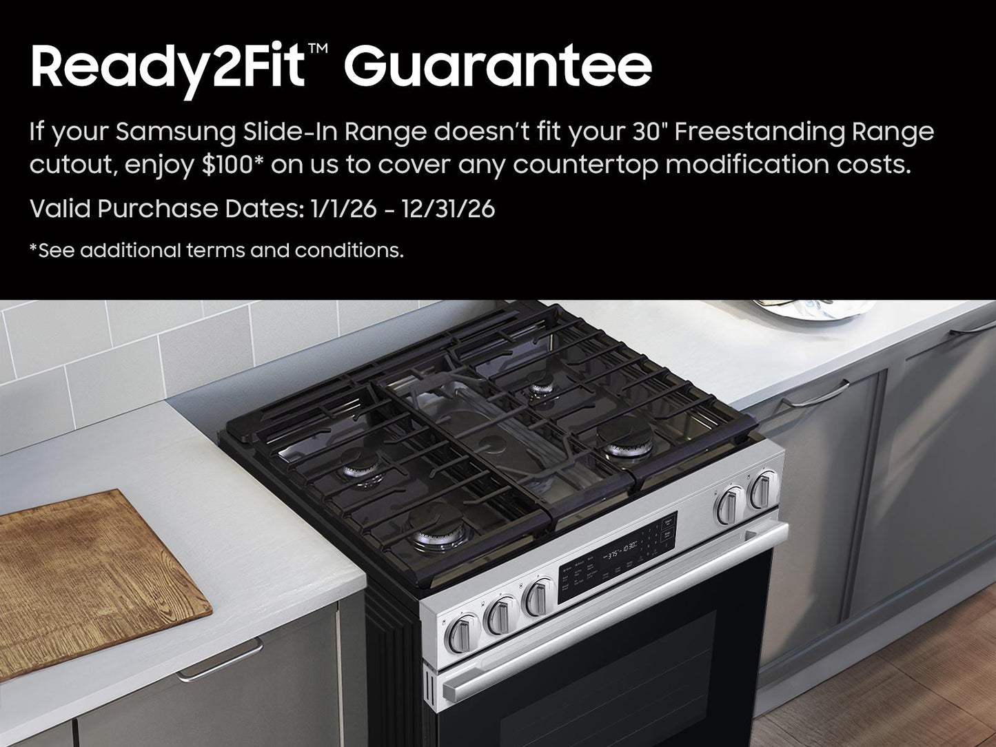 Samsung NSG80H60XRAA Bespoke Smart Slide-In Gas Range Pro Style Design Air Fry Max True Convection