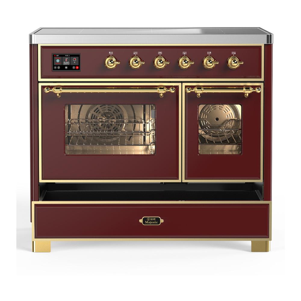 Ilve UMDIB40NR3BUG Ilve Umdib40Nr3Bug Majestic Iii 40 Inch Induction Range With 6 Elements, 3.82 Cu. Ft. Total Oven Capacity (Triple Glass Door, Burgundy, Brass)
