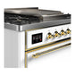 Ilve UM36FQNR3WHGLP Ilve Um36Fqnr3Whglp Majestic Iii 36 Inch Dual Fuel Range With 6 Black Brass Burners And Griddle, Dual Function Burner Up To 25,000 Btu (Solid Door, White, Brass, Liquid Propane)