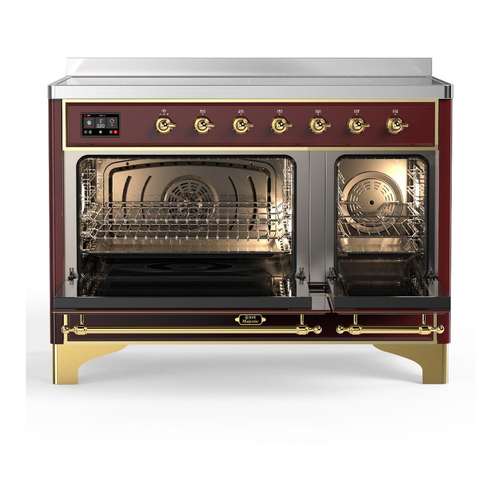Ilve UMIB48QNR3BUG Ilve Umib48Qnr3Bug Majestic Iii 48 Inch Induction Range With 6 Elements, 5.02 Cu. Ft. Total Oven Capacity (Solid Door, Burgundy, Brass)