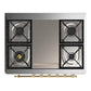 Ilve UM36FQNR3BGG Ilve Um36Fqnr3Bgg Majestic Iii 36 Inch Dual Fuel Range With 6 Black Brass Burners And Griddle, Dual Function Burner Up To 25,000 Btu (Solid Door, Blue Grey, Brass, Natural Gas)