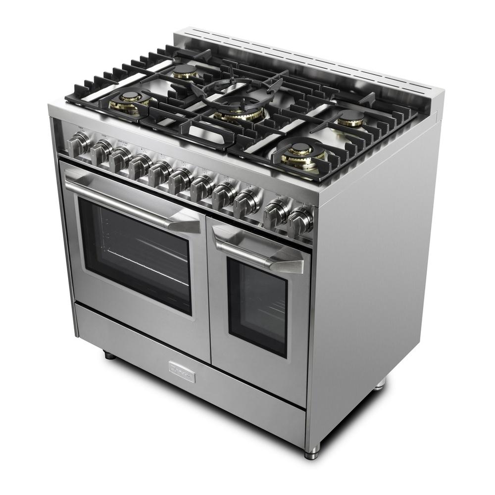 Verona VUFSGG365DSS Verona Vufsgg365Dss 36 Inch Ultima Collection Double Oven Gas Range With 5 Brass Burners, 4.1 Cu. Ft. Oven Total Capacity In Stainless Steel