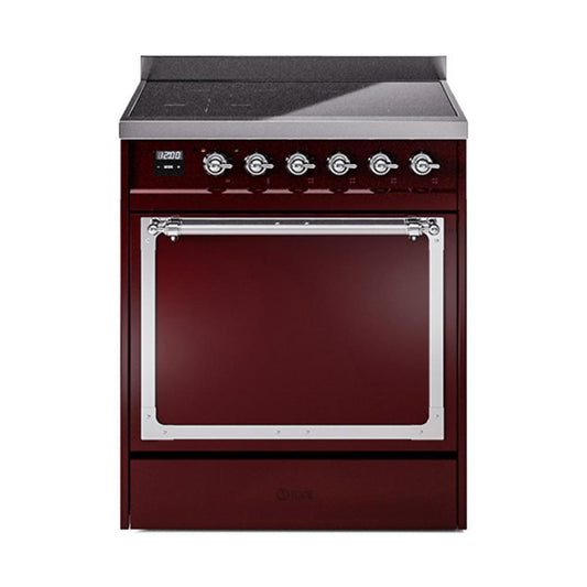Ilve UNI304QNMPBUC Ilve Uni304Qnmpbuc Nostalgie Ii Noblesse 30" Induction Range (Solid Door, Burgundy, Chrome)