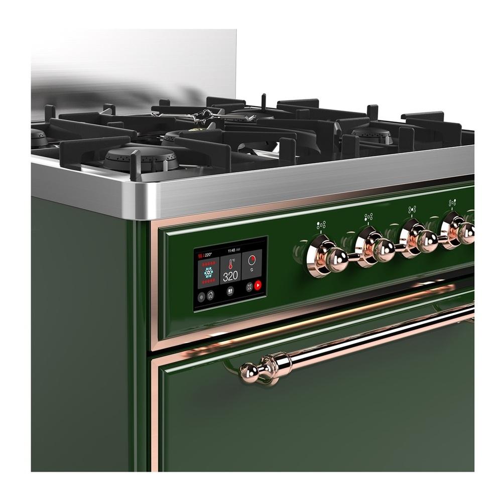 Ilve UM30QNR3EGPLP Ilve Um30Qnr3Egplp Majestic Iii 30 Inch Dual Fuel Range With 5 Black Brass Burners, Dual Function Burner Up To 25,000 Btu (Liquid Propane, Solid Door, Emerald Green, Copper)