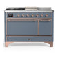 Ilve UM48FSQNR3BGP Ilve Um48Fsqnr3Bgp Majestic Iii 48 Inch Dual Fuel Range With 5 Black Brass Burners, Griddle And French Top, Dual Function Burner Up To 25,000 Btu (Natural Gas, Solid Door, Blue Grey, Copper)