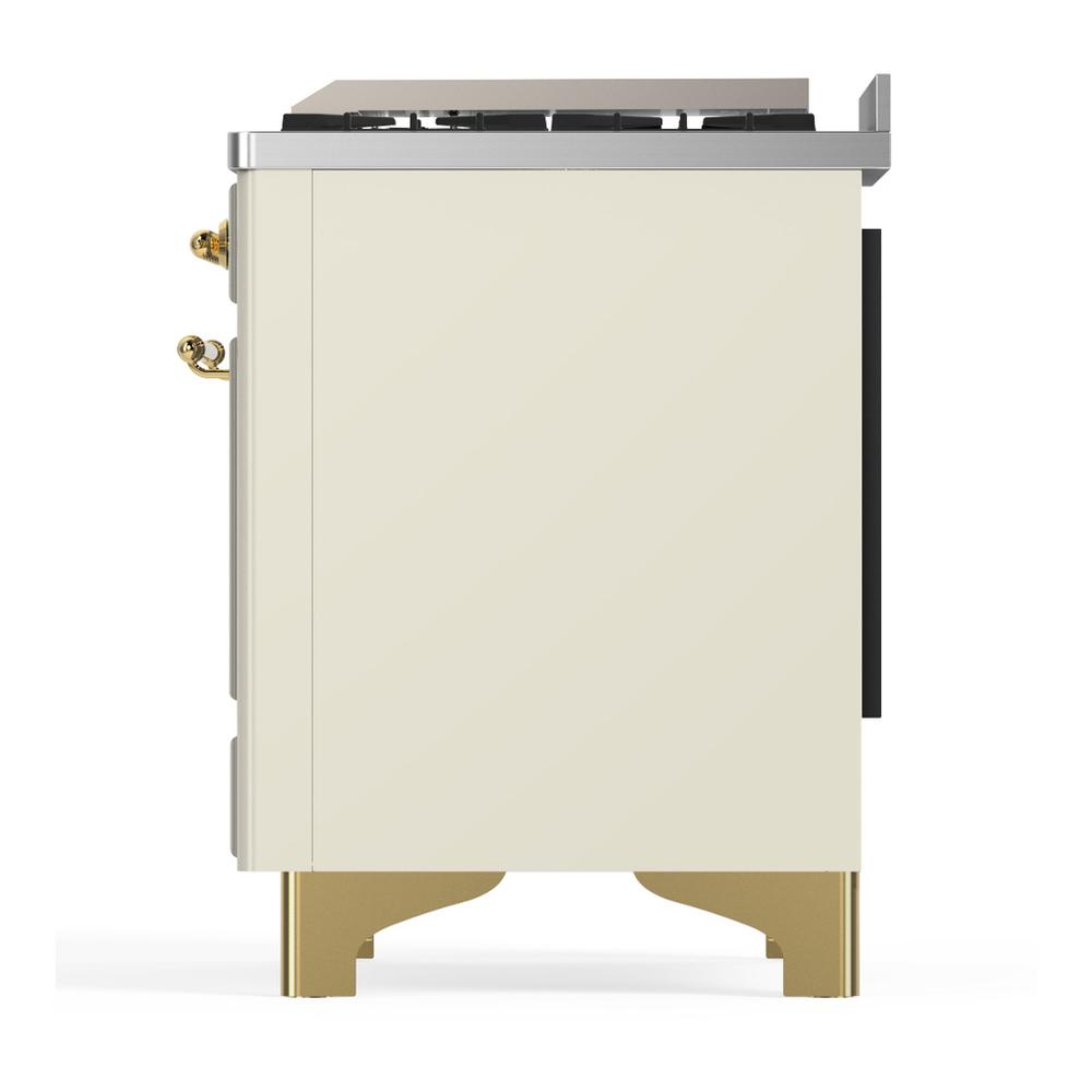 Ilve UM60FQNR3AWG Ilve Um60Fqnr3Awg Majestic Iii 60 Inch Dual Fuel Range With 9 Burners And Griddle, Dual Function Burner Up To 25,000 Btu (Natural Gas, Solid Door, Antique White, Brass)