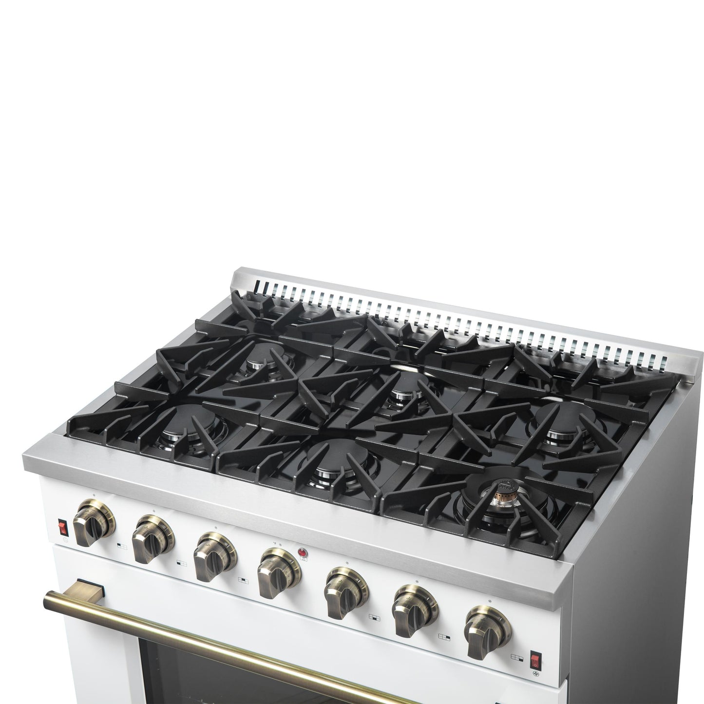 Forno FFSGS624436WHT Forno Galiano 36-Inch Freestanding Gas Range In White With Antique Brass Design, 6 Burners, 83,000 Btu, 5.36 Cu.Ft. Convection Oven