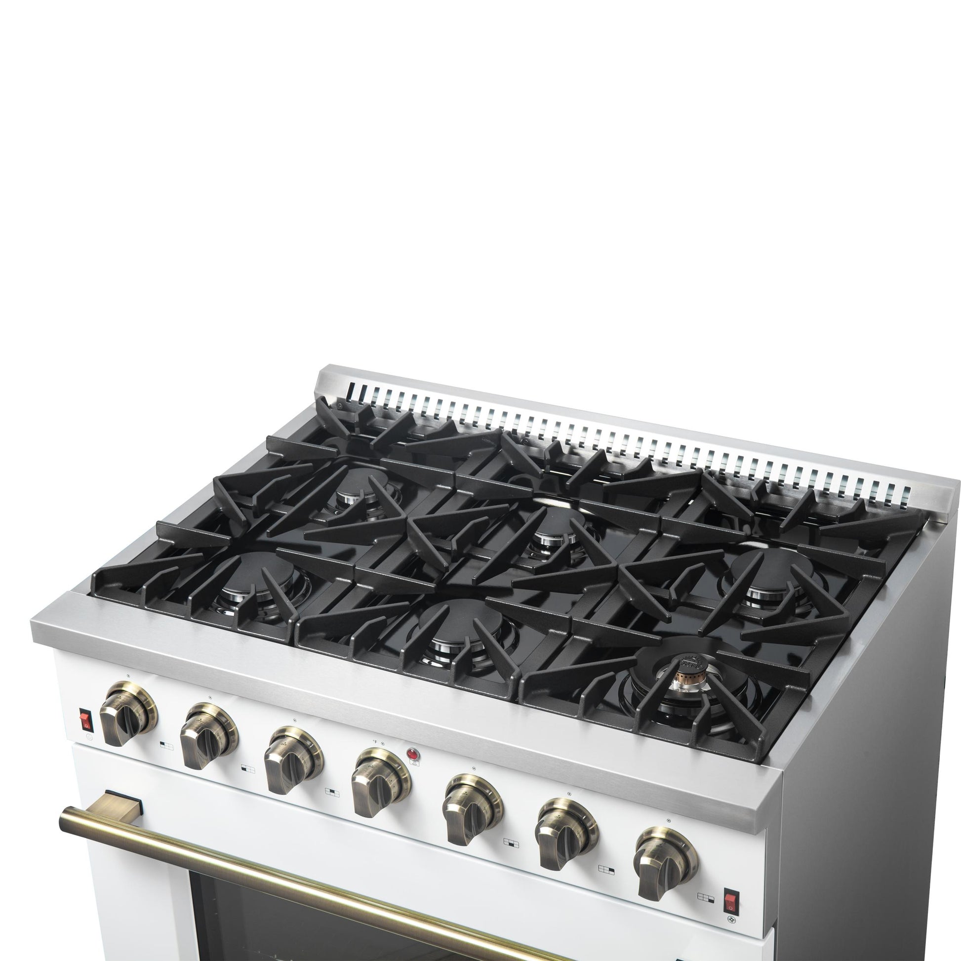 Forno FFSGS624436WHT Forno Galiano 36-Inch Freestanding Gas Range In White With Antique Brass Design, 6 Burners, 83,000 Btu, 5.36 Cu.Ft. Convection Oven