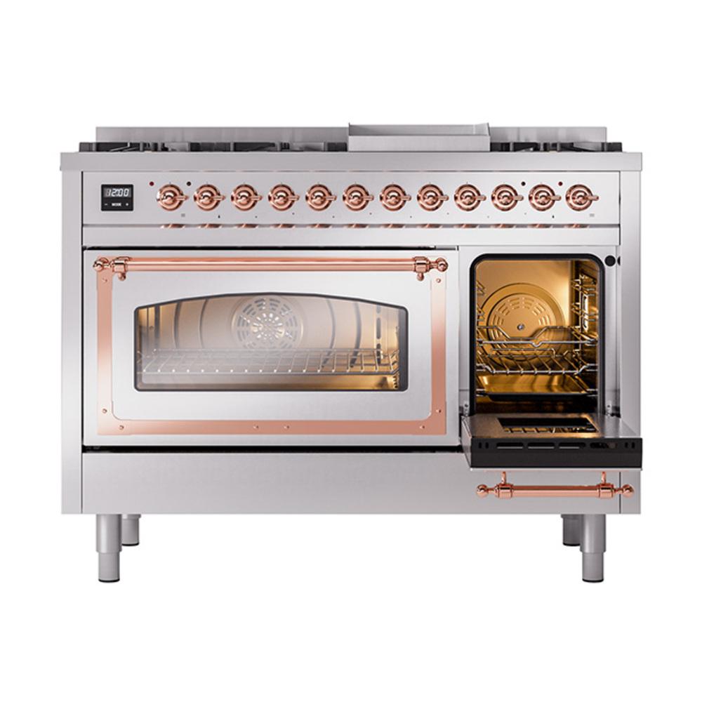 Ilve UN48FNMPSSP Ilve Un48Fnmpssp Nostalgie Ii Noblesse 48" Dual Fuel Range (8 Sealed Burners + Griddle, Natural Gas, Triple Glass Door, Stainless Steel, Copper)