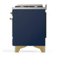 Ilve UMD40FNR3MBG Ilve Umd40Fnr3Mbg Majestic Iii 40 Inch Dual Fuel Range With 6 Burners And Griddle, Dual Function Burner Up To 25,000 Btu (Natural Gas, Triple Glass Door, Midnight Blue, Brass)