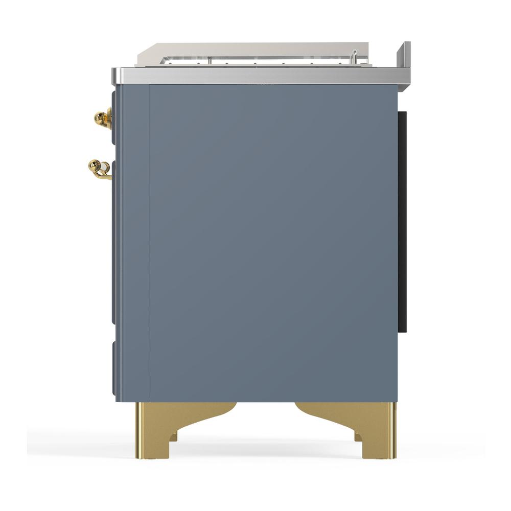 Ilve UM48FSNR3BGGLP Ilve Um48Fsnr3Bgglp Majestic Iii 48 Inch Dual Fuel Range With 5 Black Brass Burners, Griddle And French Top, Dual Function Burner Up To 25,000 Btu (Liquid Propane, Triple Glass Door, Blue Grey, Brass)