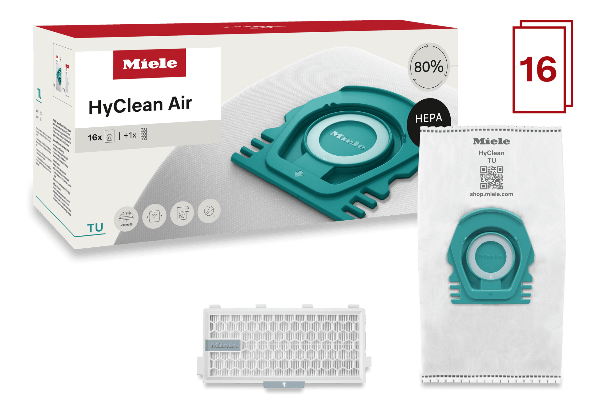 Miele TUPERFORMANCEPACKHYCLEANAIR 16 Vacuum Bags And A Hepa Filter At A Special Price - For Guard L1 And Guard S1.