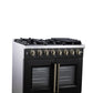 Forno FFSGS638736BLK Forno Capriasca 36 Inch Freestanding French Door Dual Fuel Range In Black With Antique Brass Accessories, 6 Burners, True Convection Oven