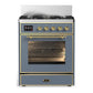 Ilve UM30NR3BGGLP Ilve Um30Nr3Bgglp Majestic Iii 30 Inch Dual Fuel Range With 5 Black Brass Burners, Dual Function Burner Up To 25,000 Btu (Liquid Propane, Triple Glass Door, Blue Grey, Brass)