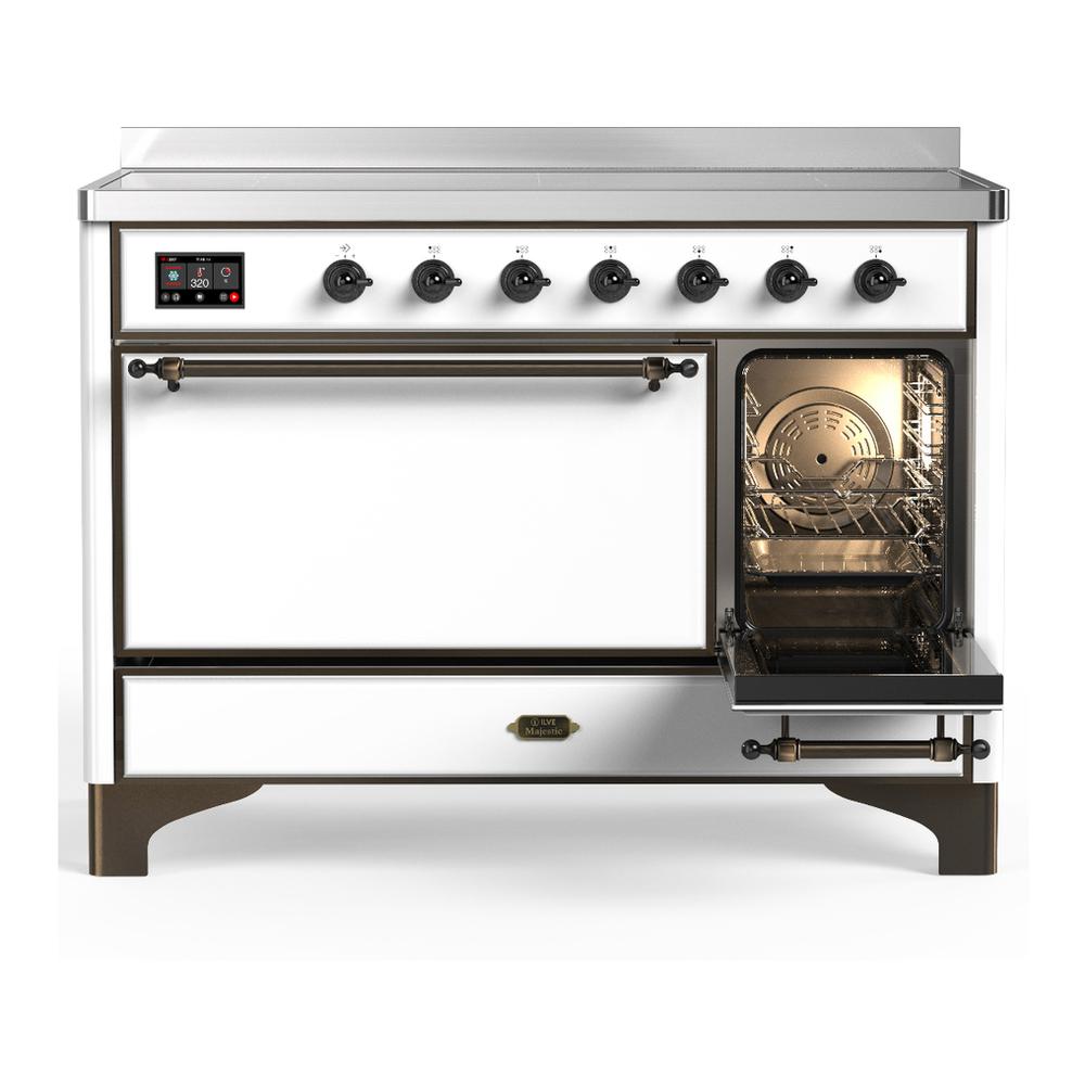 Ilve UMIB48QNR3WHB Ilve Umib48Qnr3Whb Majestic Iii 48 Inch Induction Range With 6 Elements, 5.02 Cu. Ft. Total Oven Capacity (Solid Door, White, Burnished)