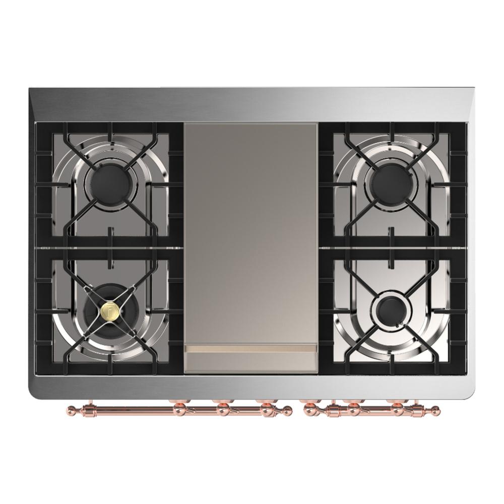 Ilve UMD40FQNR3WHP Ilve Umd40Fqnr3Whp Majestic Iii 40 Inch Dual Fuel Range With 6 Burners And Griddle, Dual Function Burner Up To 25,000 Btu (Natural Gas, Solid Door, White, Copper)