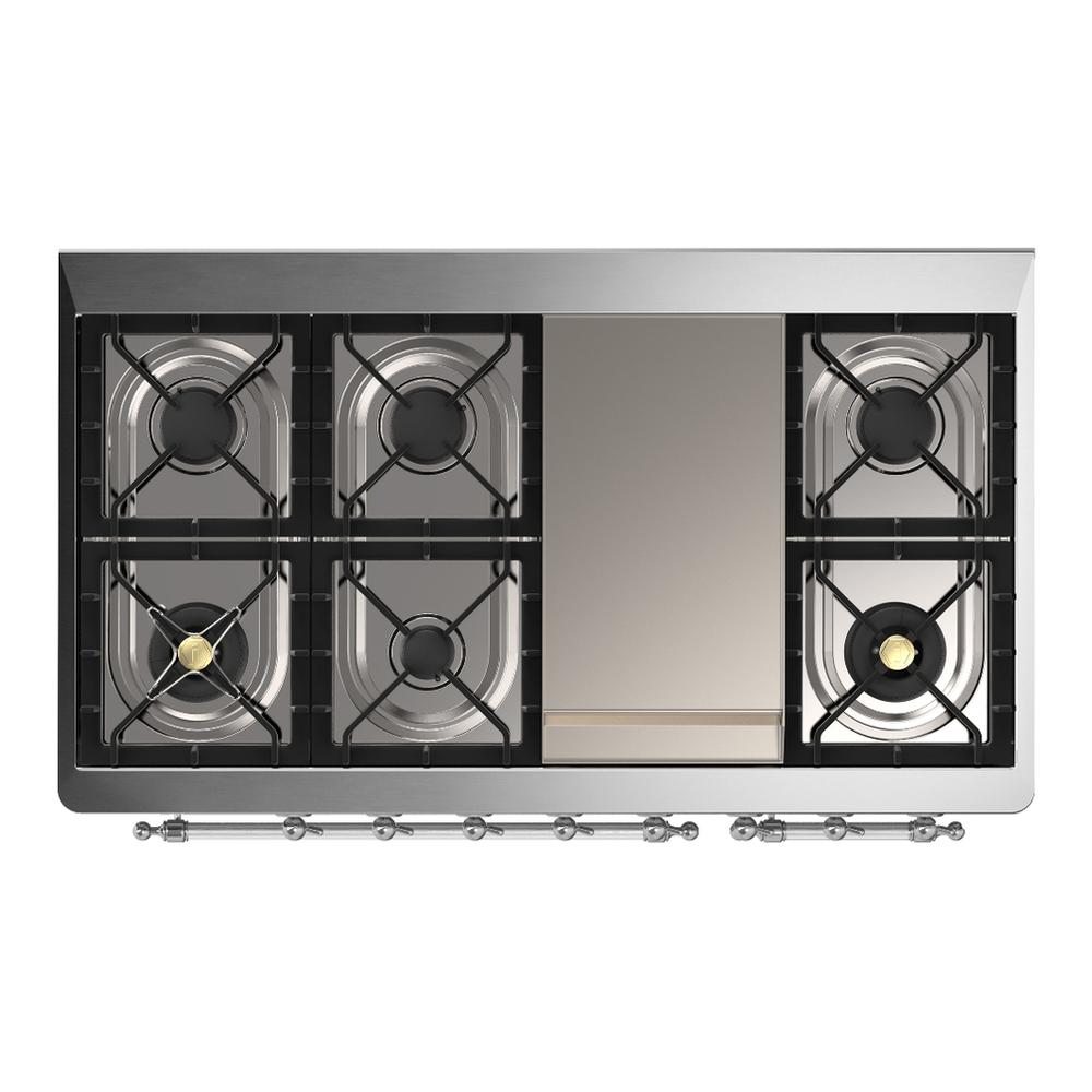 Ilve UM48FNR3MGCLP Ilve Um48Fnr3Mgclp Majestic Iii 48 Inch Dual Fuel Range With 8 Burners And Griddle, Dual Function Burner Up To 25,000 Btu (Liquid Propane, Triple Glass Door, Graphite Matte, Chrome)