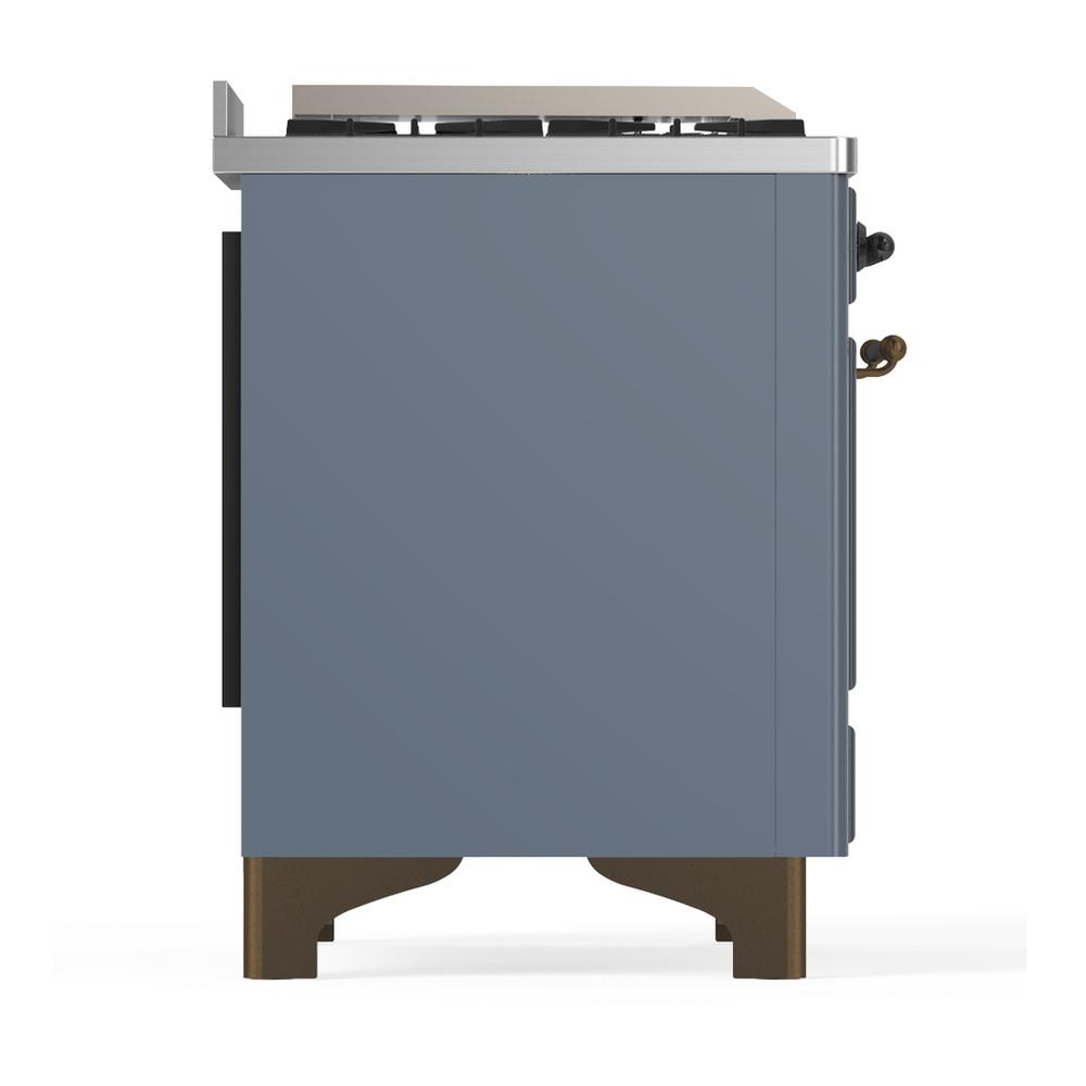 Ilve UM36FNR3BGBLP Ilve Um36Fnr3Bgblp Majestic Iii 36 Inch Dual Fuel Range With 6 Black Brass Burners And Griddle, Dual Function Burner Up To 25,000 Btu (Triple Glass Door, Blue Grey, Burnished, Liquid Propane)