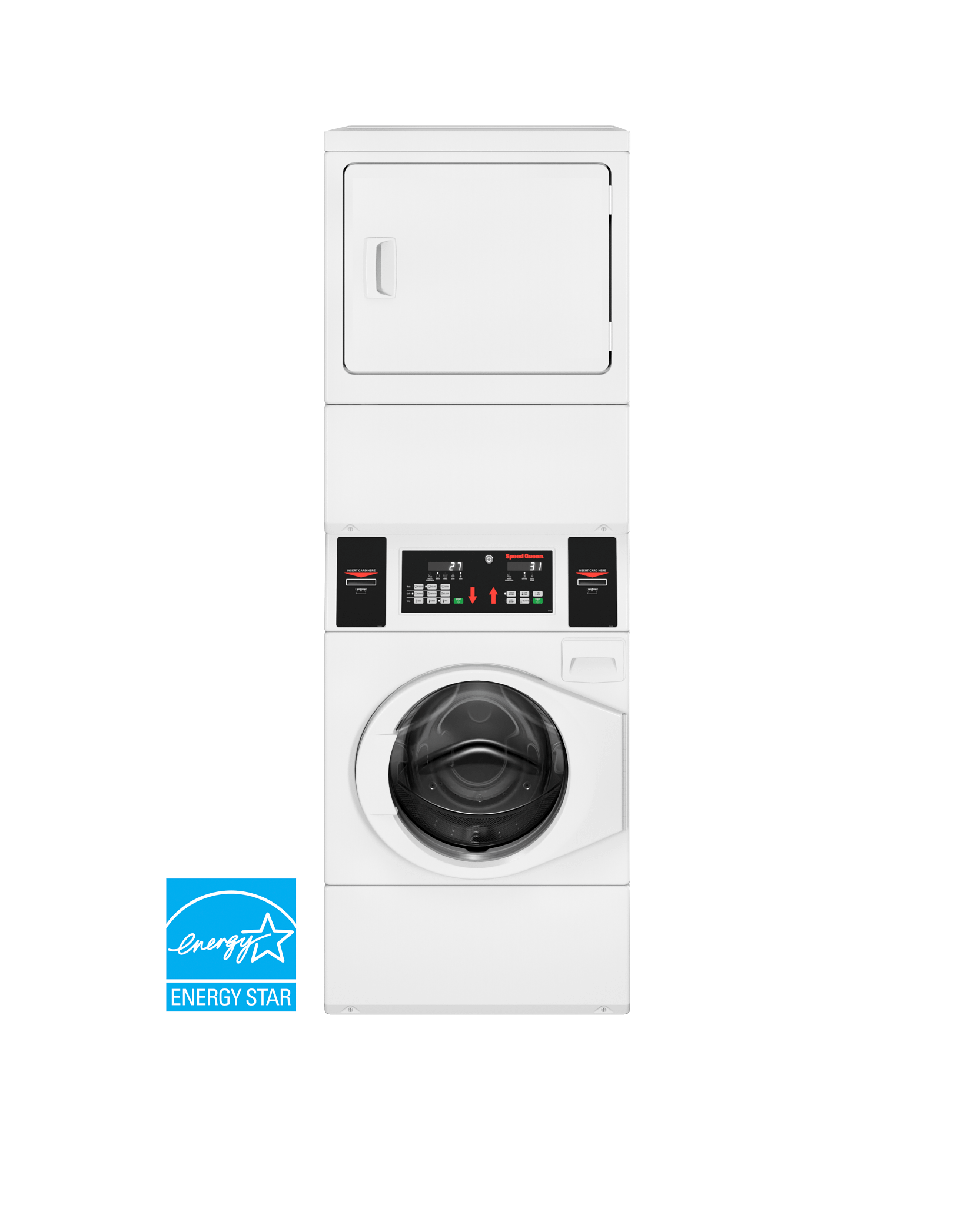 Speed Queen STENYASP178TW01 Commercial Prep For Card Electric Stack Washer Dryer