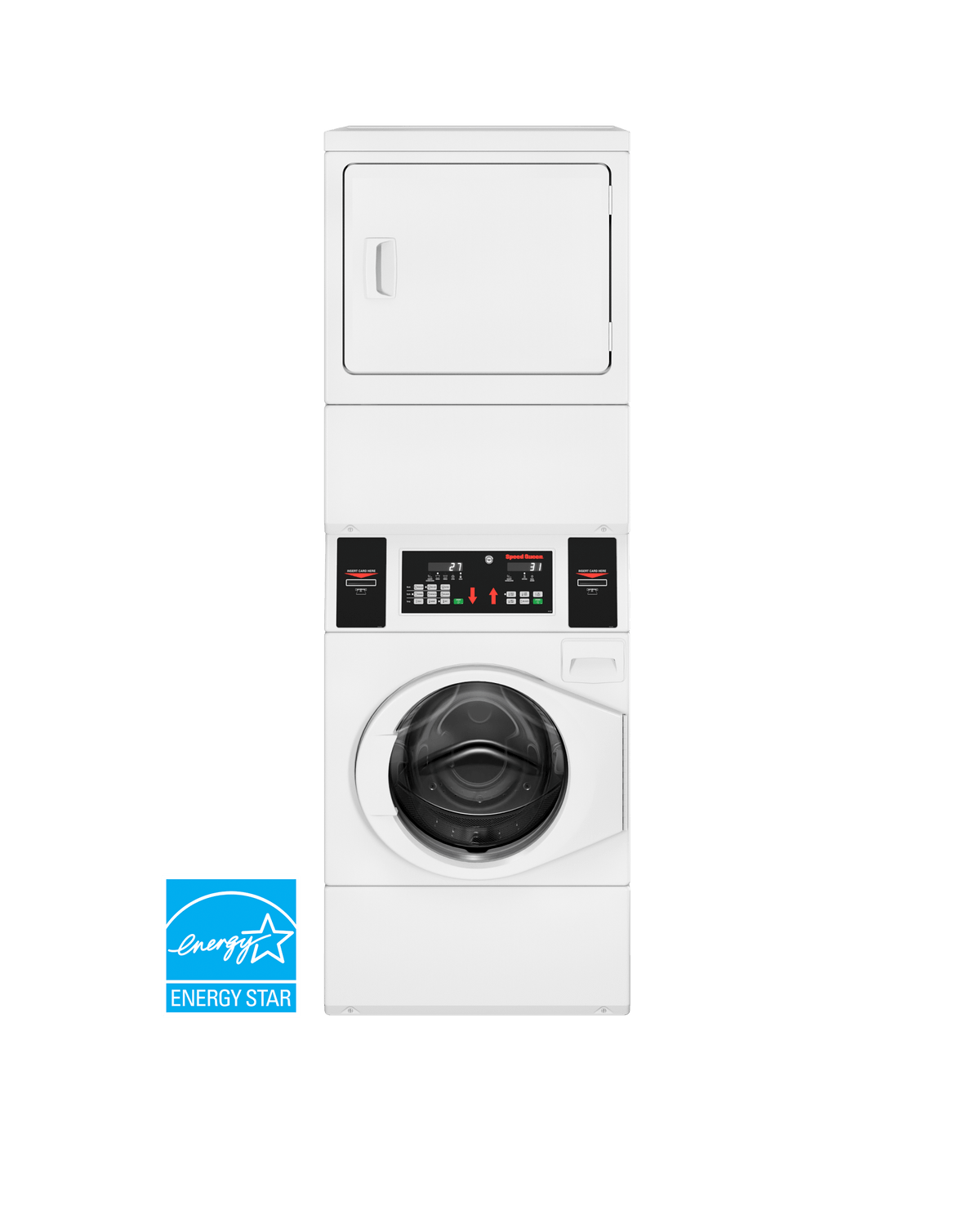 Speed Queen STENYASP178TW01 Commercial Prep For Card Electric Stack Washer Dryer