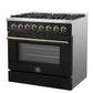 Forno FFSGS615636BLK Forno Galiano 36-Inch Dual Fuel Range In Black & Antique Brass Design, 6 Sealed Burners 83,000 Btu, 5.36 Cu.Ft. True Convection Oven
