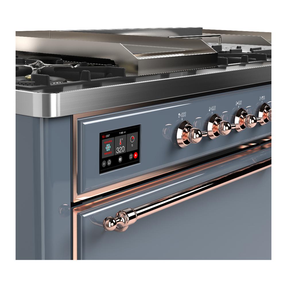 Ilve UM60FSQNR3BGP Ilve Um60Fsqnr3Bgp Majestic Iii 60 Inch Dual Fuel Range With 7 Burners, Griddle And French Top, Dual Function Burner With Up To 25,000 Btu (Natural Gas, Solid Door, Blue Grey, Copper)