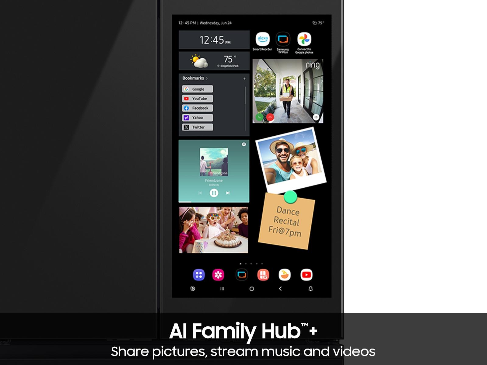 Samsung RF90F23EECR Bespoke 23 Cu. Ft. Counter Depth 4-Door French Door Refrigerator With Ai Family Hub&#8482;+ & Inner Beverage Center&#8482; In Charcoal Glass And Stainless Steel