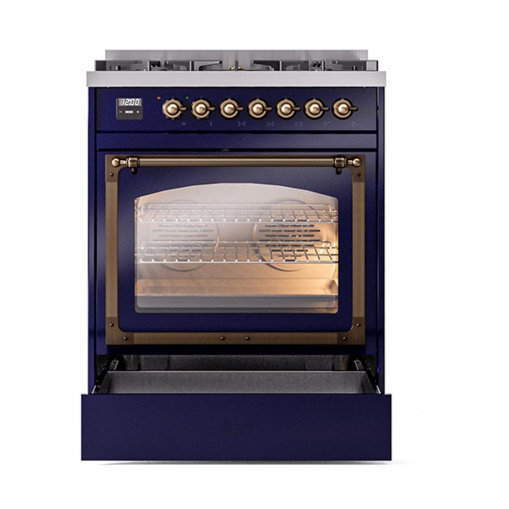 Ilve UN30NMPMBBLP Ilve Un30Nmpmbblp Nostalgie Ii Noblesse 30" Dual Fuel Range (Liquid Propane, Triple Glass Door, Midnight Blue, Burnished)