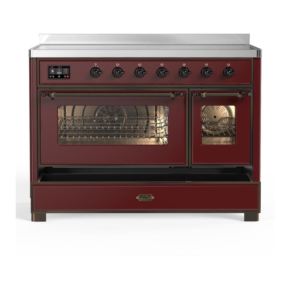 Ilve UMIB48NR3BUB Ilve Umib48Nr3Bub Majestic Iii 48 Inch Induction Range With 6 Elements, 5.02 Cu. Ft. Total Oven Capacity (Triple Glass Door, Burgundy, Burnished)