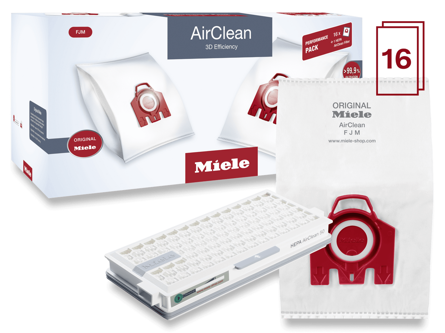 Miele FJMHA50PERFORMANCEAIRCLEAN3D Performance Pack Airclean 3D Efficiency Fjm - 16 Dustbags And 1 Hepa Airclean Filter At A Discount Price
