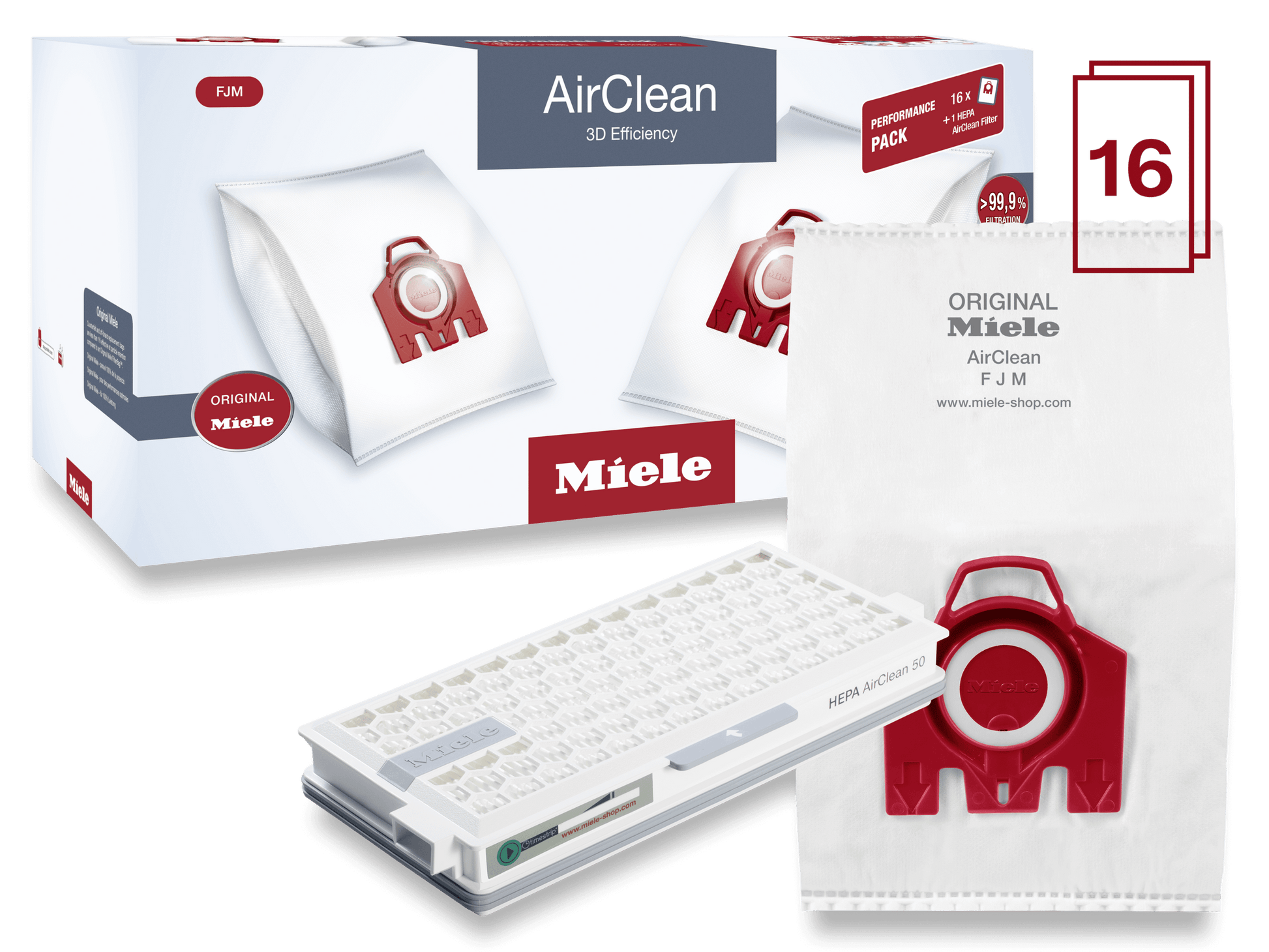 Miele FJMHA50PERFORMANCEAIRCLEAN3D Performance Pack Airclean 3D Efficiency Fjm - 16 Dustbags And 1 Hepa Airclean Filter At A Discount Price