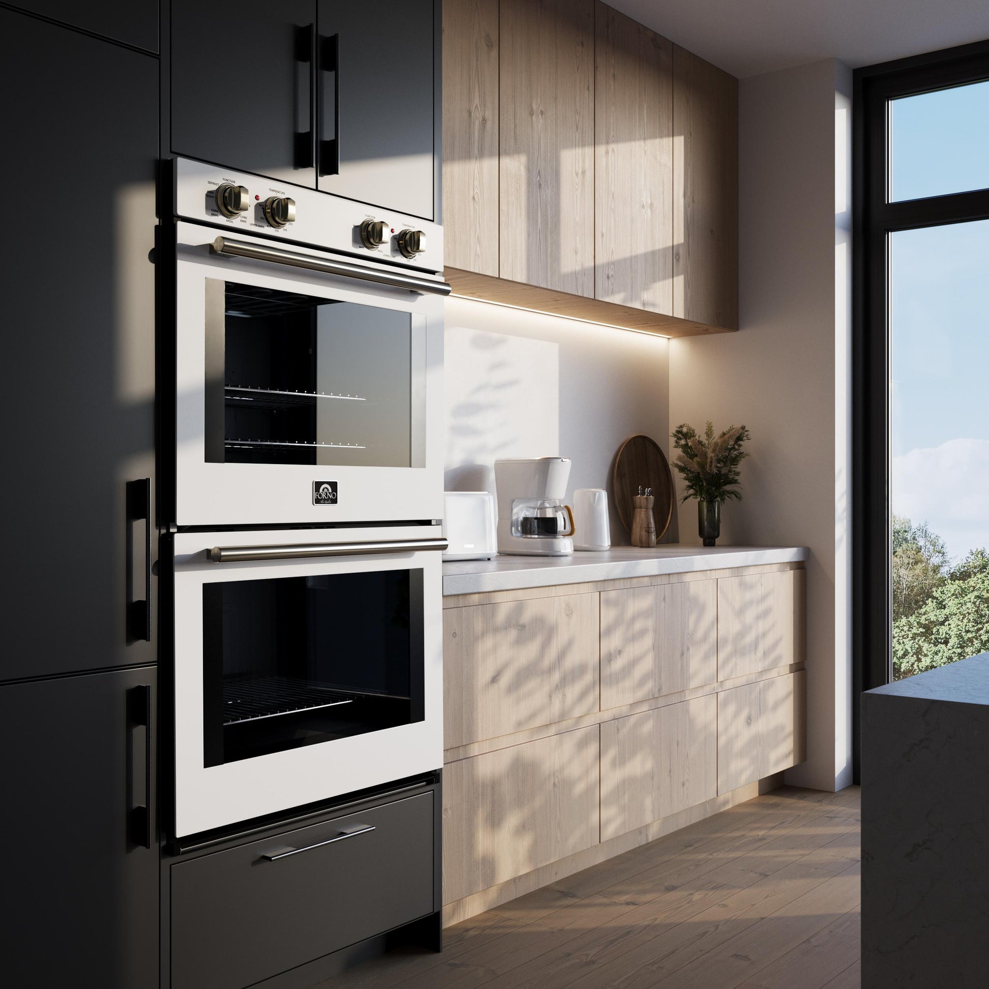 Forno FBOEL132430WHT Forno Vomero 30-Inch Double Wall Oven, White, 10 Cu.Ft Total Capacity, 7100W Convection, Mechanical Controls, Manuel Steam Clean