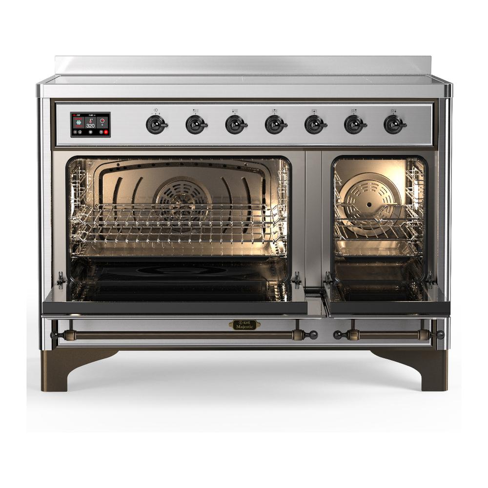 Ilve UMIB48QNR3SSB Ilve Umib48Qnr3Ssb Majestic Iii 48 Inch Induction Range With 6 Elements, 5.02 Cu. Ft. Total Oven Capacity (Solid Door, Stainless Steel, Burnished)