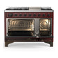 Ilve UM48FQNR3BUBLP Ilve Um48Fqnr3Bublp Majestic Iii 48 Inch Dual Fuel Range With 8 Burners And Griddle, Dual Function Burner Up To 25,000 Btu (Liquid Propane, Solid Door, Burgundy, Burnished)