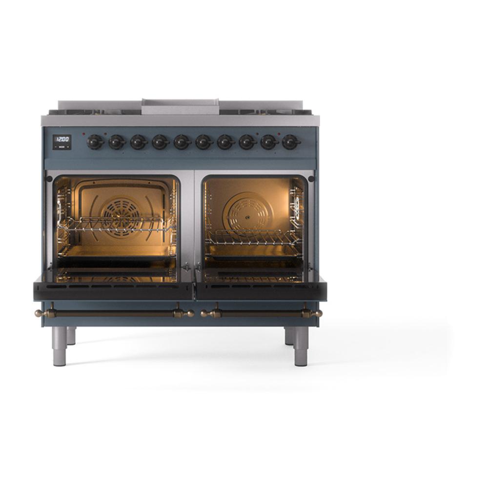 Ilve UND40FNMPBGBLP Ilve Und40Fnmpbgblp Nostalgie Ii Noblesse 40" Dual Fuel Range (Liquid Propane, Triple Glass Door, Blue Grey, Burnished)