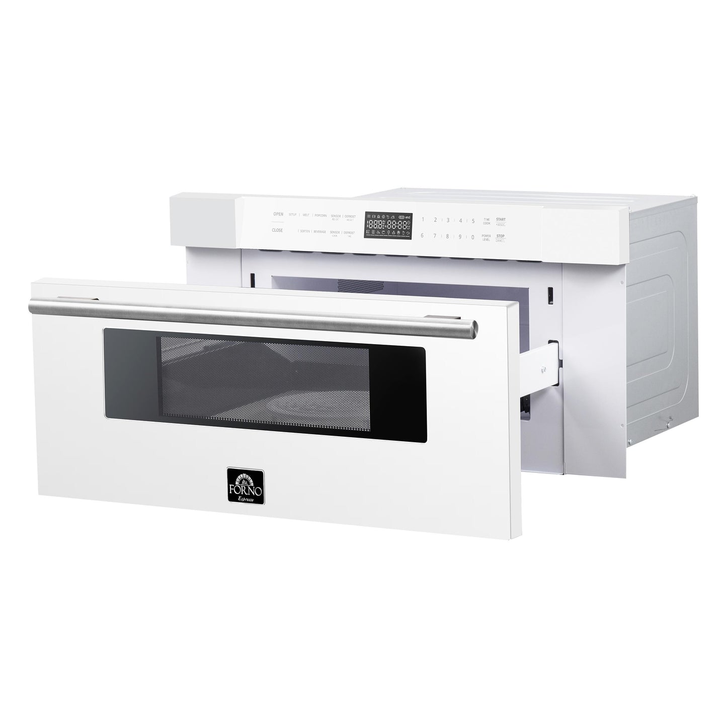 Forno FMWDR300030WHT Forno Capoliveri Espresso 30-Inch Microwave Drawer, White, 1.2 Cu.Ft, 1500 Watts, Built-In, Touch Control Lcd Display, Auto-Touch Open/Close, 11 Power Levels, Sensor Cooking