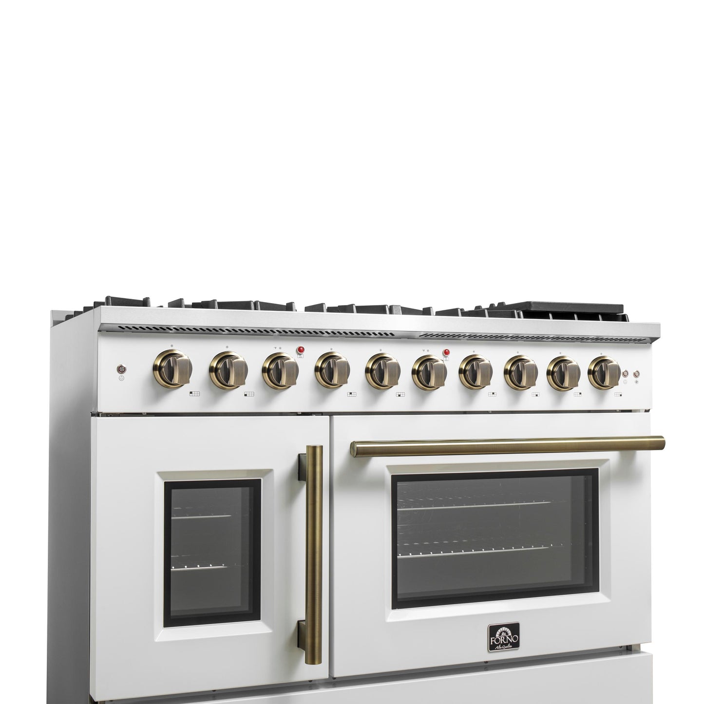 Forno FFSGS644448WHT Forno Galiano 48-Inch Freestanding French Door Gas Range, White & Antique Brass