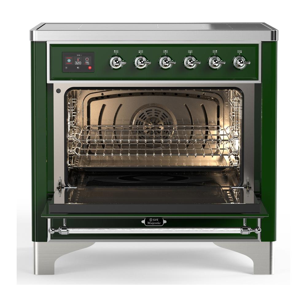 Ilve UMIB36NR3EGC Ilve Umib36Nr3Egc Majestic Iii 36 Inch Induction Range With 6 Elements, 3.5 Cu. Ft. Total Oven Capacity (Triple Glass Door, Emerald Green, Chrome)