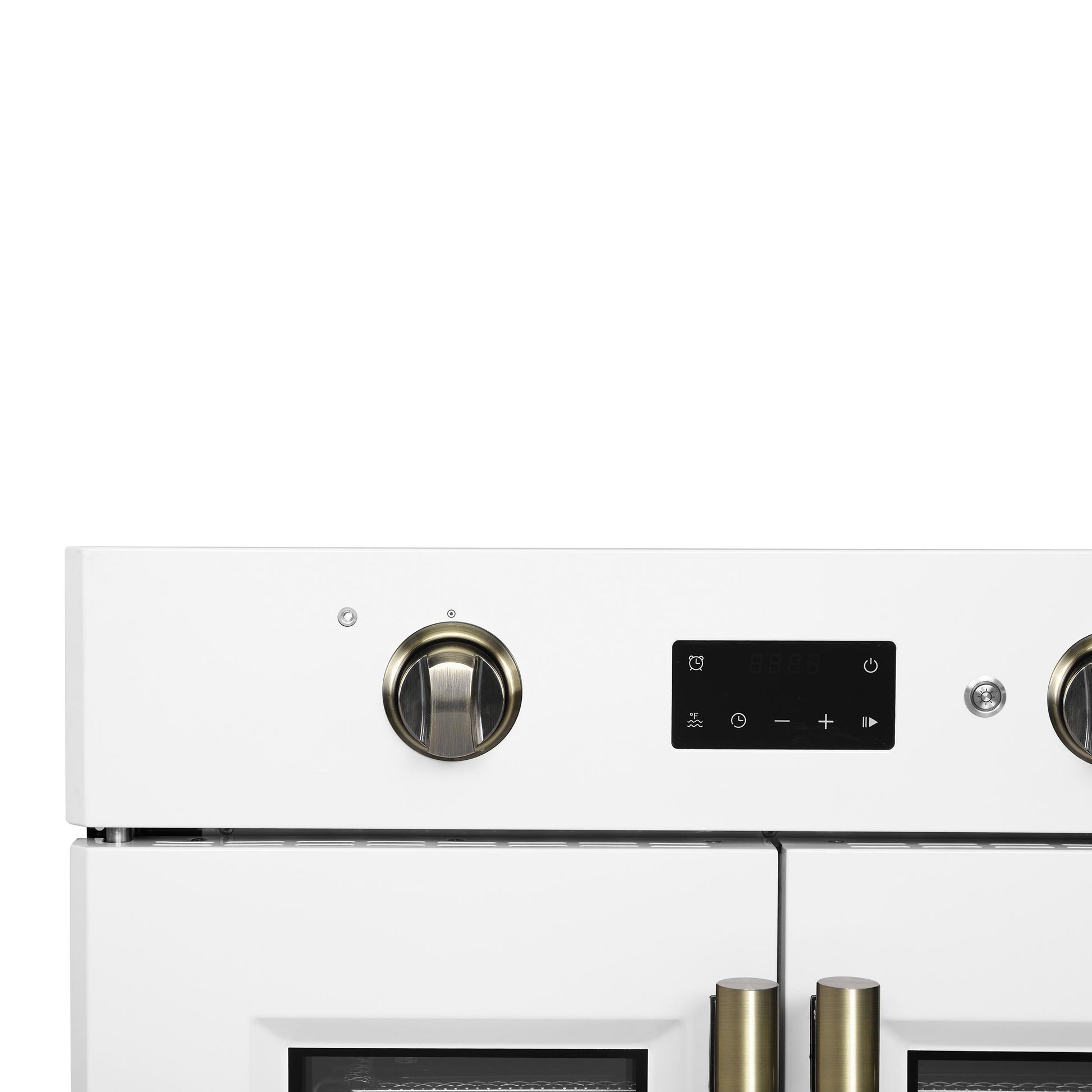Forno FBOEL133330WHT Forno Asti 30-Inch French Door Electric Wall Oven In White & Antique Brass, 3.68 Cu. Ft. True Convection, 3,600W, Air Fry, Sous Vide, Self-Clean