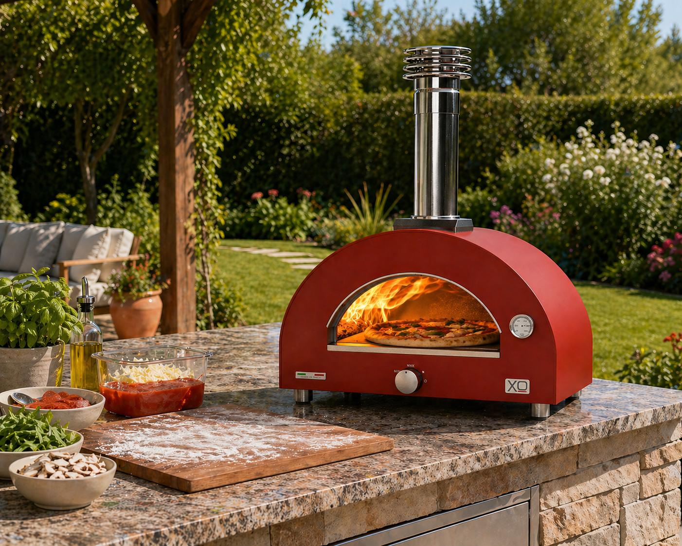 Xo Appliance XOPIZZA1HRON Countertop Hybrid Gas & Wood Oven In Red