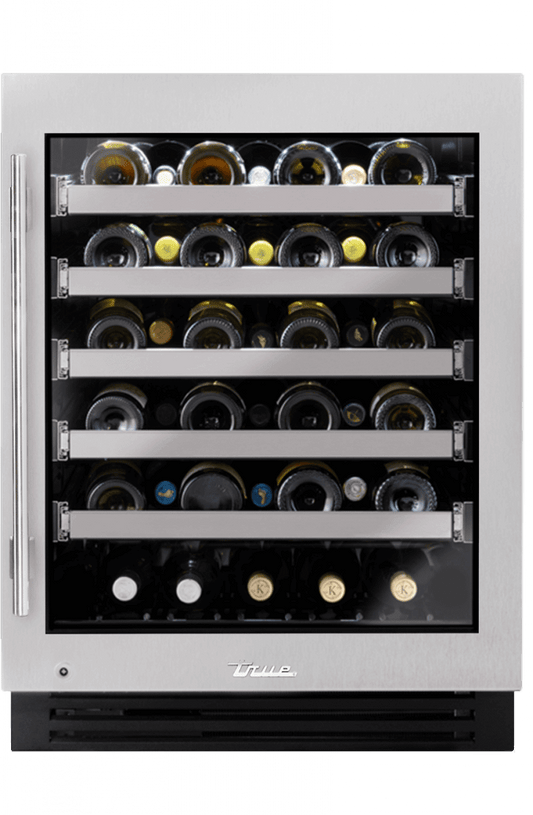 True Residential TUWADA24RGAS 24 Inch Single Zone Stainless Glass Door Right Hinge Ada Height Undercounter Wine Cabinet
